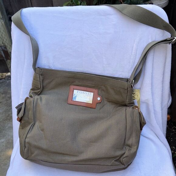 Vintage Fossil Voyages Crossbody Bag Ripstop Khaki Green Canvas Map Liner Y2K - Picture 9 of 13